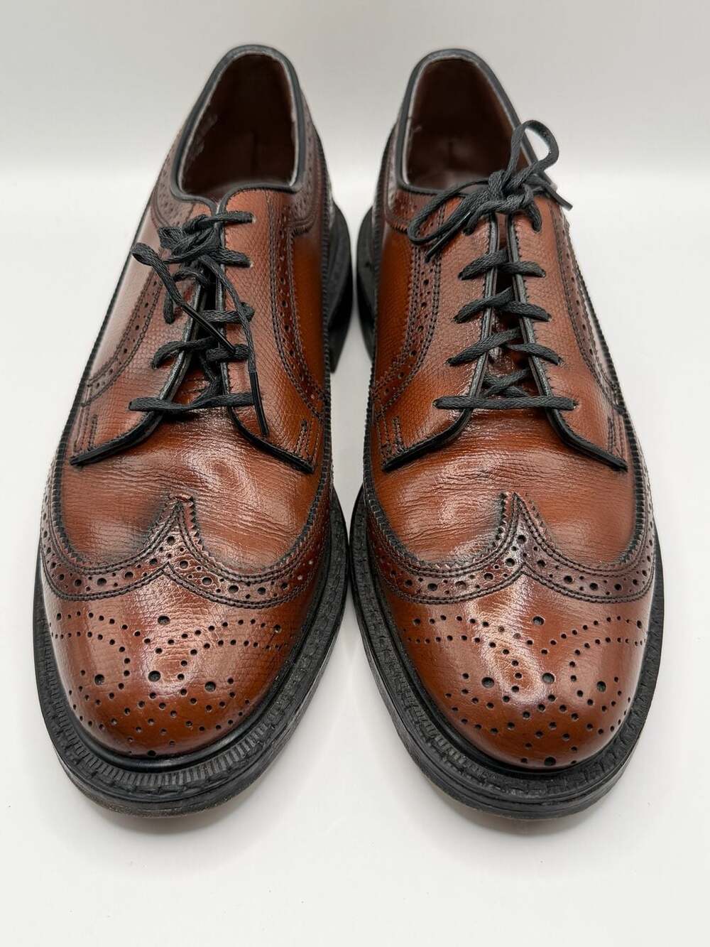Vintage Florsheim Dress Shoes Men's 8 D Wingtip Oxfords 75676 Brown Leather